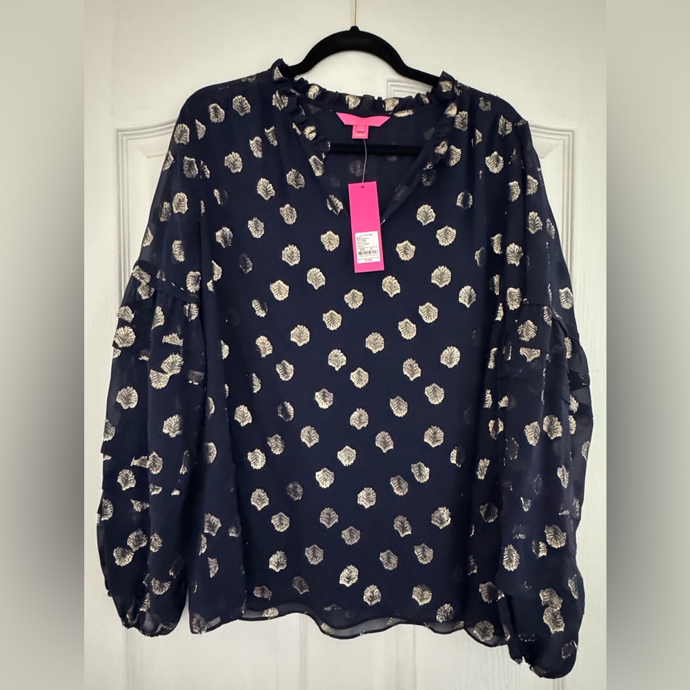 Lilly pulitzer Giana silk top true navy NWT sz XL